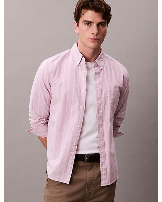 Calvin Klein Pink Jeans Stripe Classic Oxford Button Down Shirt for men