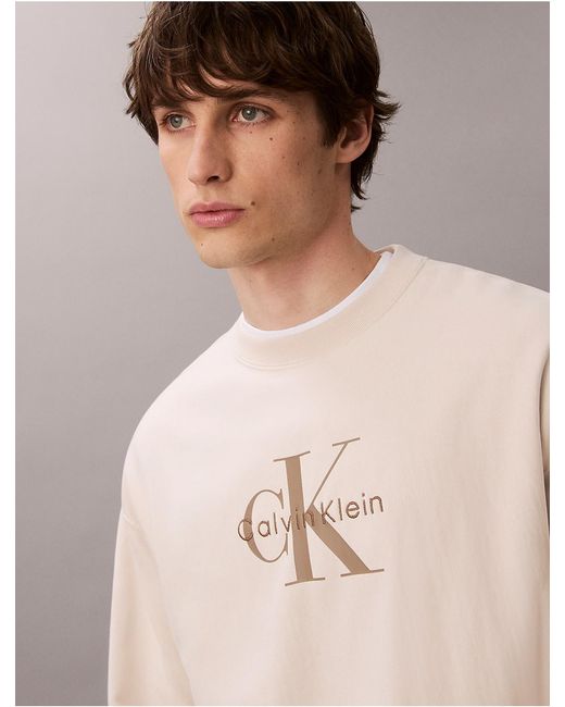 Calvin Klein Blue Premium Terry Monogram Logo Relaxed Sweatshirt for men