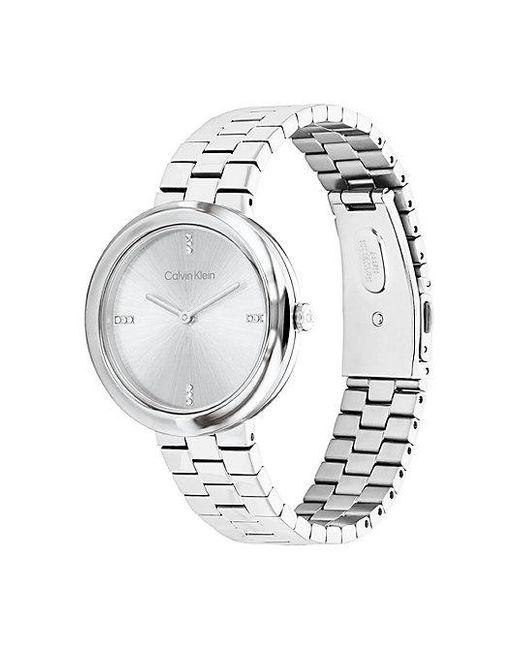 Calvin Klein White Twisted Bezel Bracelet Watch