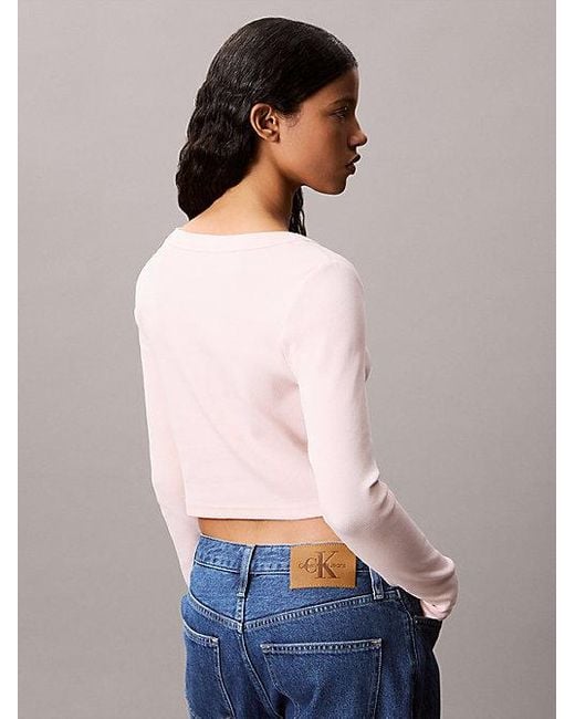 Calvin Klein White Cropped Cardigan Aus Gerippter Baumwolle