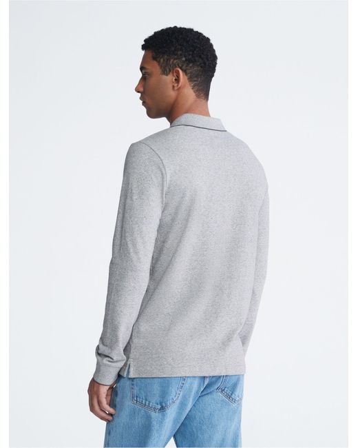 Calvin Klein Gray Stretch Pique Long Sleeve Polo Shirt for men