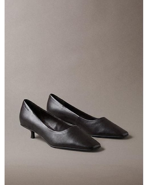Calvin Klein Gray Leather Kitten Heel Pumps