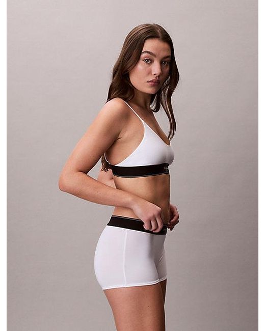 Calvin Klein White Unlined Bralette Graphic Monogram Microfibre Stretch
