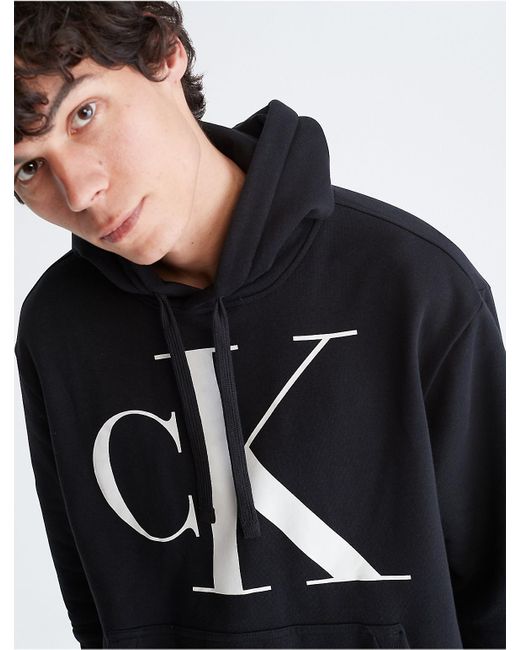 Calvin Klein Black Monogram Logo Fleece Hoodie for men
