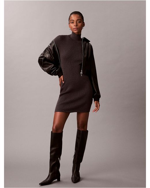 calvin klein knit sweater dress Calvin Klein Calvin Klein Lurex Merino Wool Blend Rib Sweater Dress