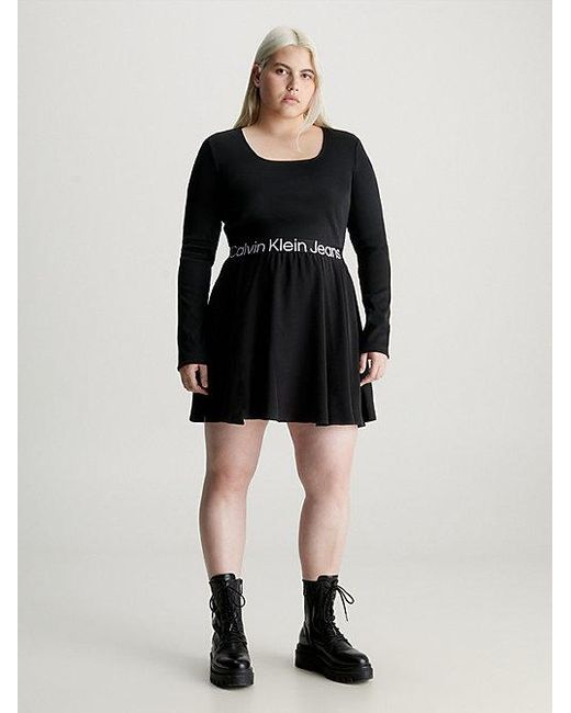 Calvin Klein Black Minikleid mit Logo Tape in großen Größen
