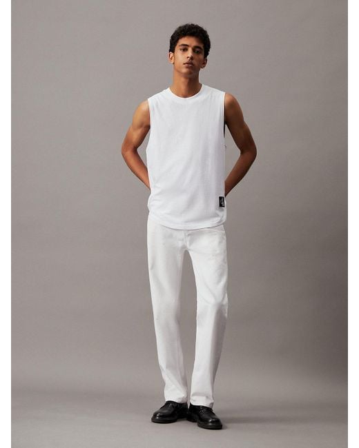 Calvin Klein White Cotton Badge Tank Top for men