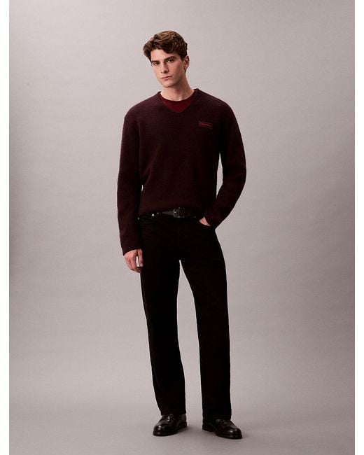Calvin Klein Blue Boiled Merino Wool V-Neck Jumper for men
