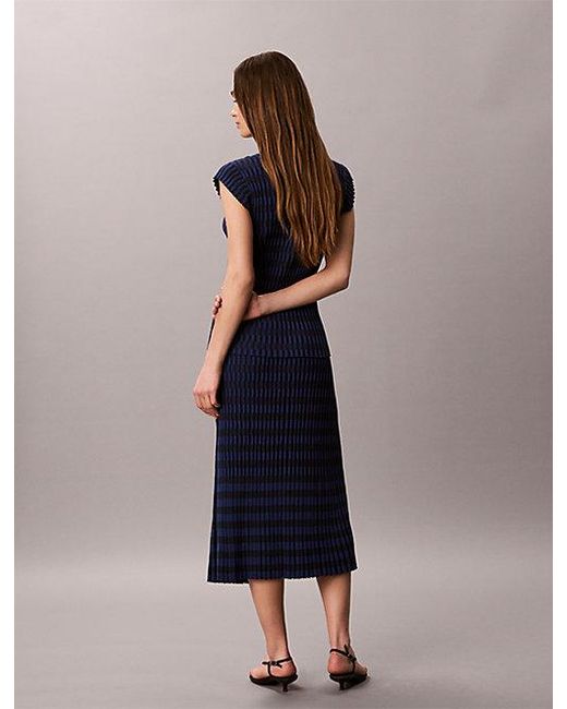 Calvin Klein Blue Tech Knit Checkered Rib Skirt