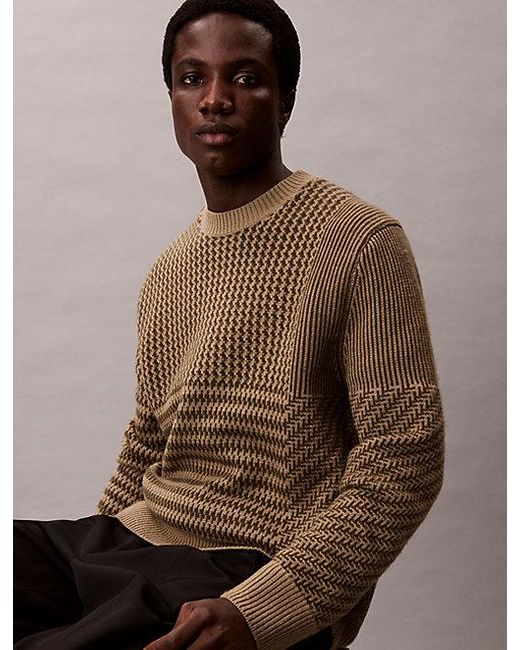 Calvin Klein Brown Wool Blend Patterned Crewneck Jumper for men
