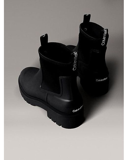 Calvin Klein Black Jeans Heeled Lug Sole Chelsea Rain Boots for men