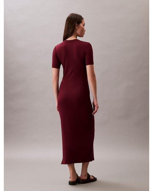 Calvin Klein Red Modal Stretch Rib Midi Dress