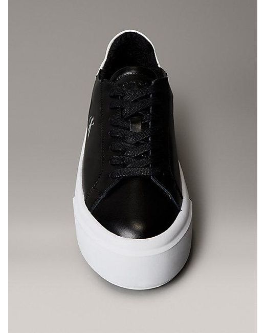Calvin Klein Black Jeans Sienna Leather Logo Platform Trainers