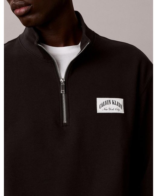 Calvin Klein Blue Cotton Terry Quarter Zip Sweatshirt for men