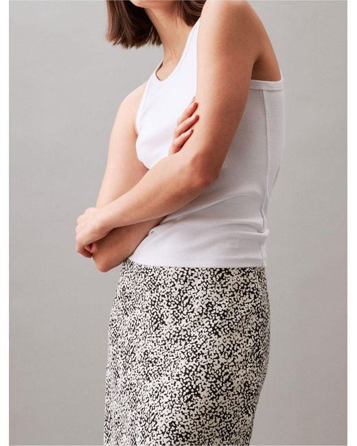 Calvin Klein Gray Flowing Printed Midi Skirt