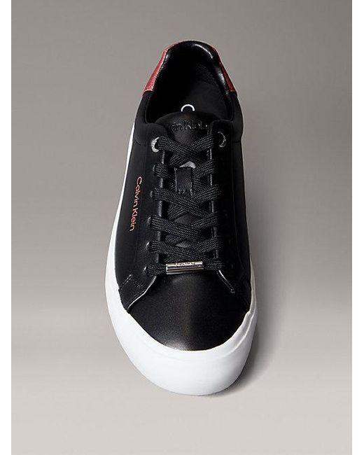 Calvin Klein Gray Smooth Leather Embossed Logo Trainers