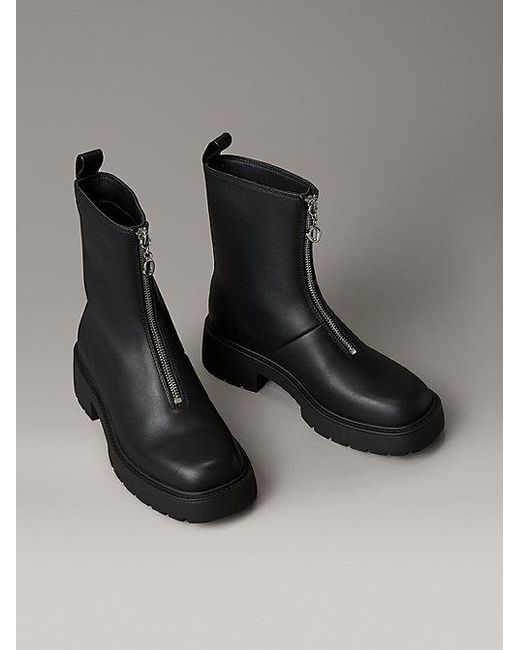 Calvin Klein Black Jeans Leather Chunky Zip Ankle Boots