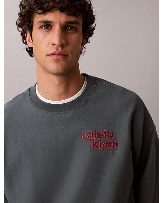 Calvin Klein Gray Jeans Premium Cotton Terry Logo Sweatshirt for men
