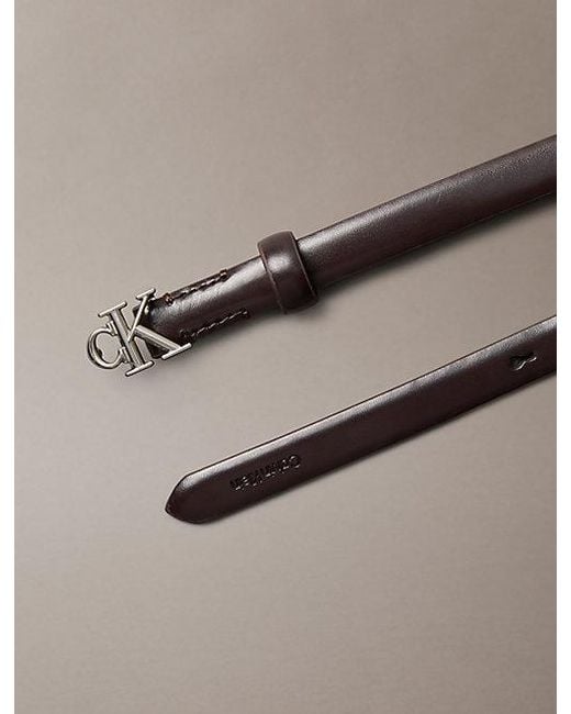 Calvin Klein Gray Skinny Leather Monogram Logo Belt