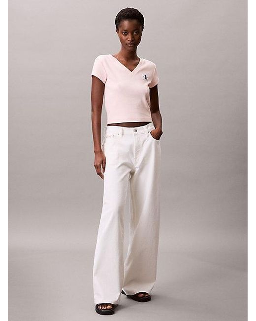 Calvin Klein Pink Slim Ribbed Cotton V-Neck T-Shirt