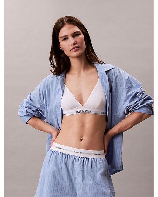 Calvin Klein Blue Pyjama-Button-Down-Hemd Aus Baumwolle-Popeline