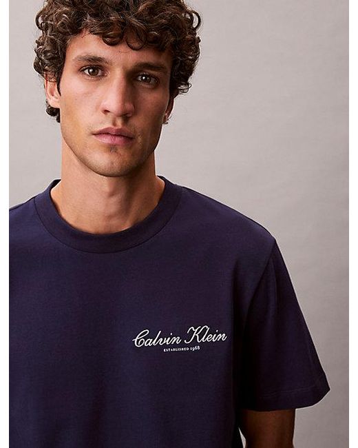 Calvin Klein Blue Jeans Embroidered Logo T-Shirt for men