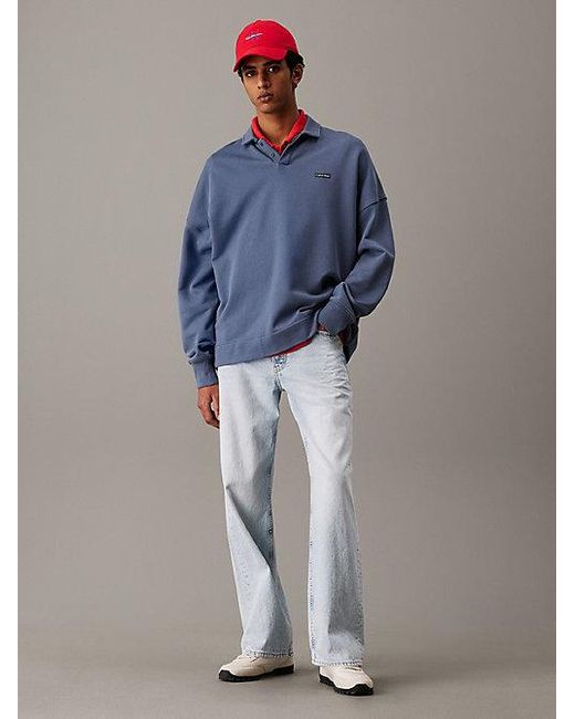 Calvin Klein Blue Jeans Cotton Terry Polo Sweatshirt for men