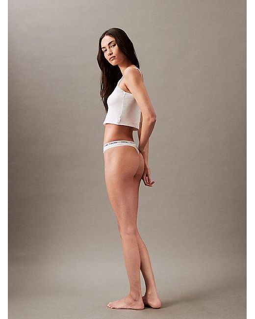 Calvin Klein White Thong Icon Logo