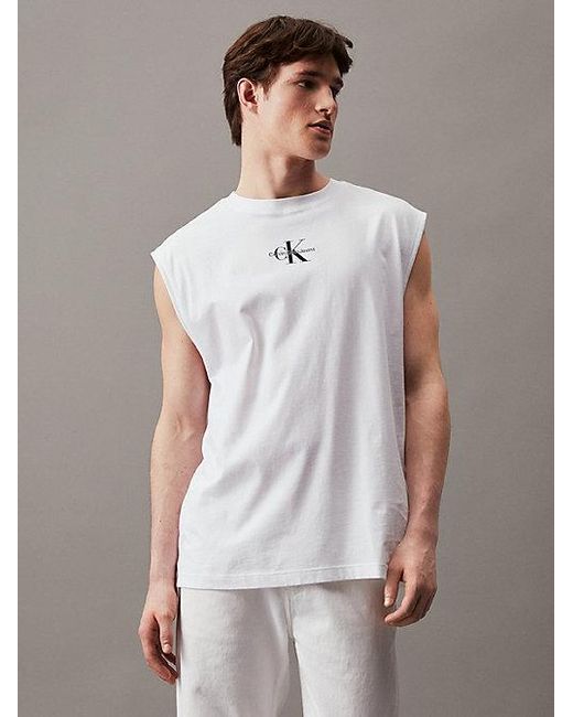 Calvin Klein Monogram Tanktop in het White voor heren