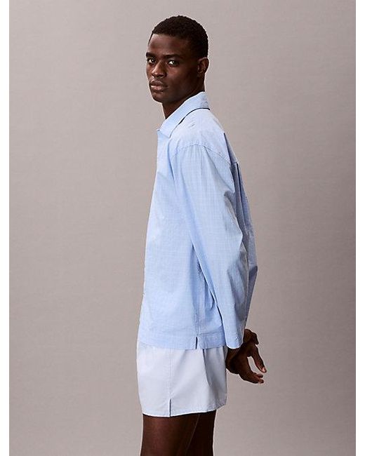 Calvin Klein Blue Cotton Poplin Pyjama Top for men
