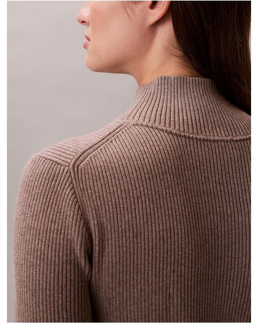 Calvin Klein Natural Smooth Cotton Rib Turtleneck Mini Dress