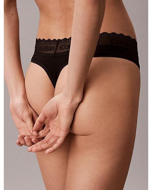 Calvin Klein Black Thong Cotton Lace