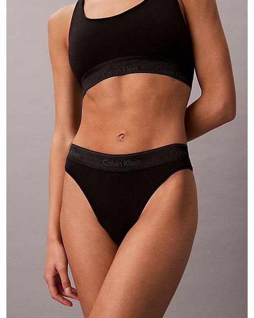 Calvin Klein Black High Leg Tanga Icon Cotton Modal