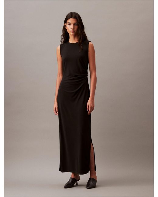 Calvin Klein Brown Refined Jersey Gathered Dress