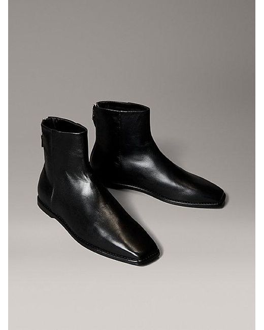Calvin Klein Black Nappa Leather Square Toe Zip Ankle Boots