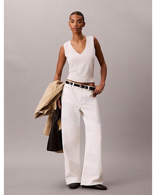 Calvin Klein White Linen Blend Tank Top
