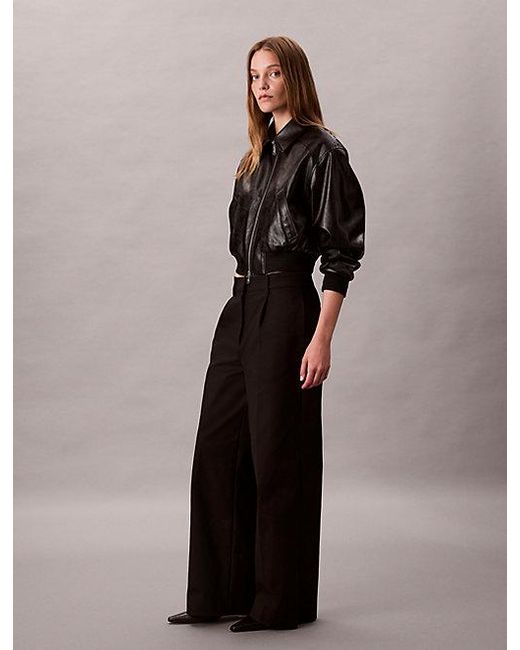 Calvin Klein Black Stretch Chino Pleated Wide Leg Trousers