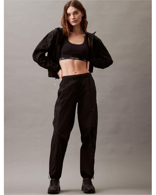 Calvin Klein Black Ck Sport Future Icon Crinkle Nylon Woven Pants