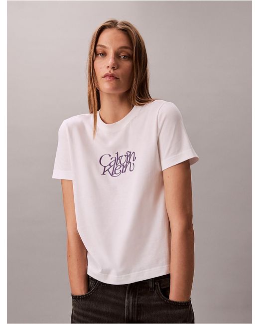 Calvin Klein White Calvin Klein Script Logo Graphic Slim T-Shirt