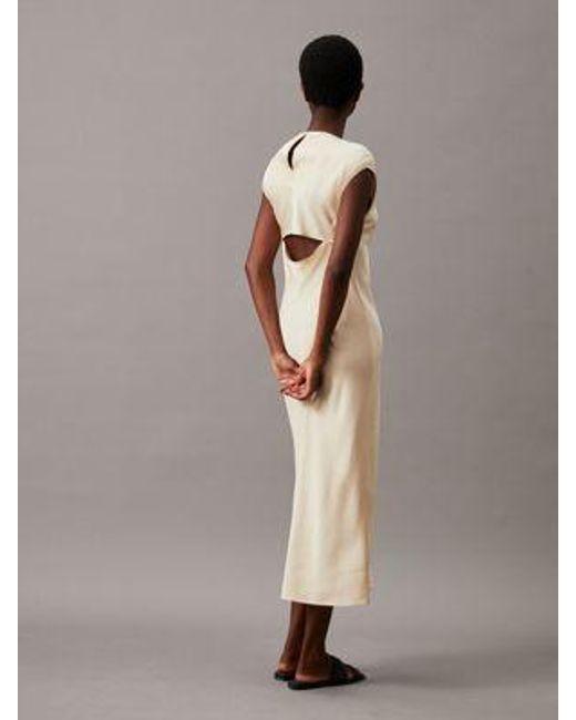 Calvin Klein Natural Schmales Midi-Kleid aus Viskose und Leinen
