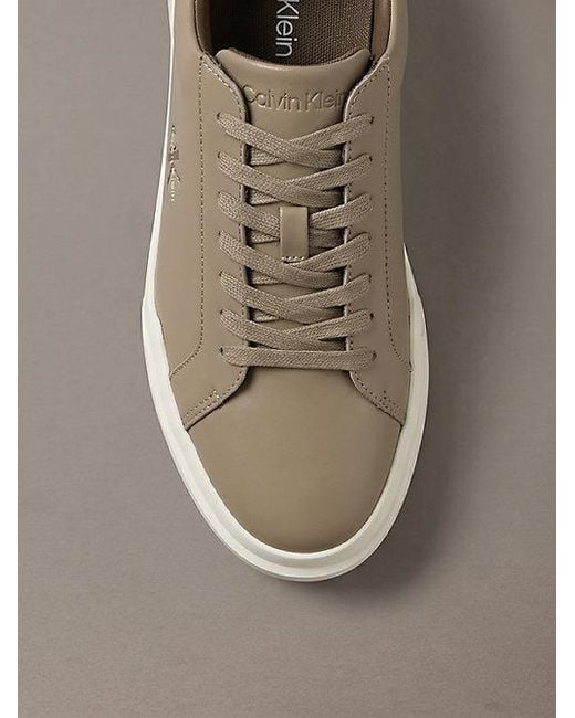 Calvin Klein Gray Jeans Leather Durable Traction Chunky Trainers for men