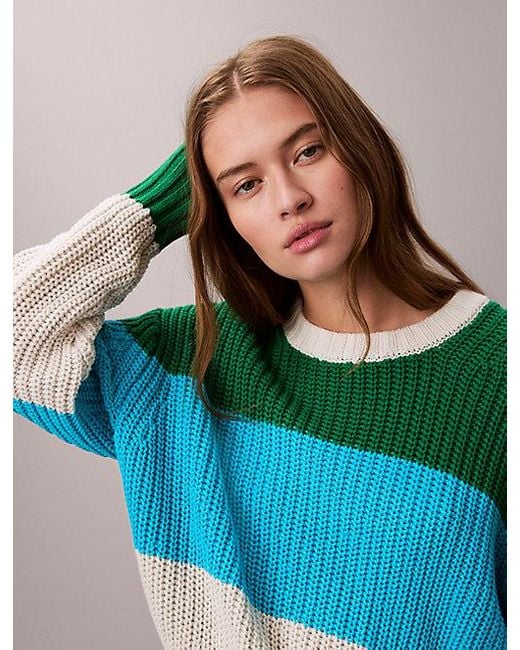 Calvin Klein Green Lässiger Pullover Mit Groben Streifen