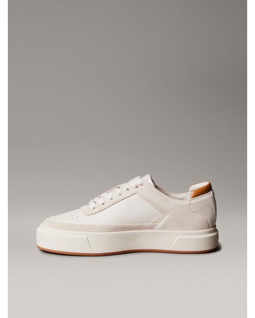 Baskets Signature En Cuir Et Daim Calvin Klein en coloris Gray