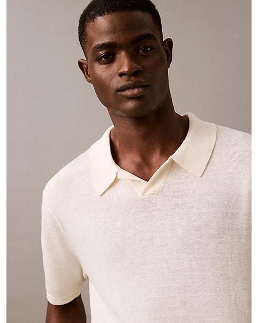 Calvin Klein Trui Met Korte Mouwen Van Linnenmix in het Natural voor heren