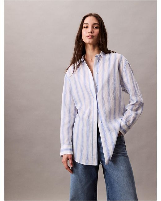 Calvin Klein Brown Stripe Relaxed Button-Down Shirt