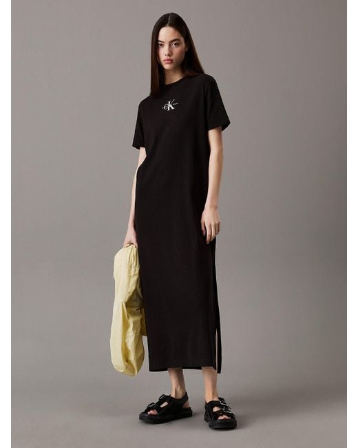 Calvin Klein Black Ribbed Cotton Maxi T-Shirt Dress