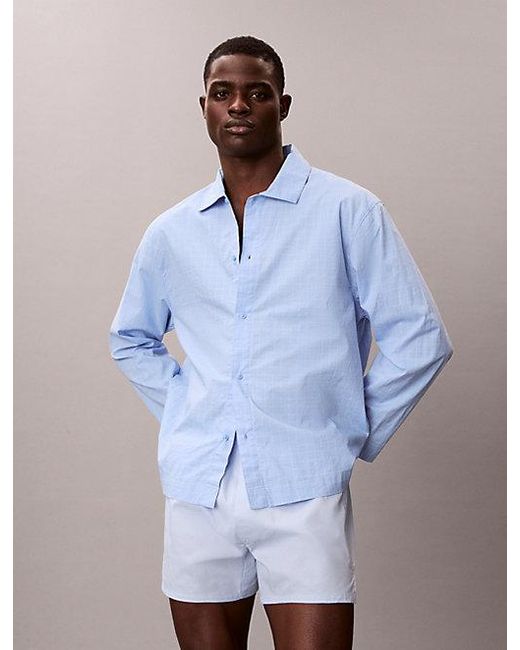 Calvin Klein Blue Cotton Poplin Pyjama Top for men