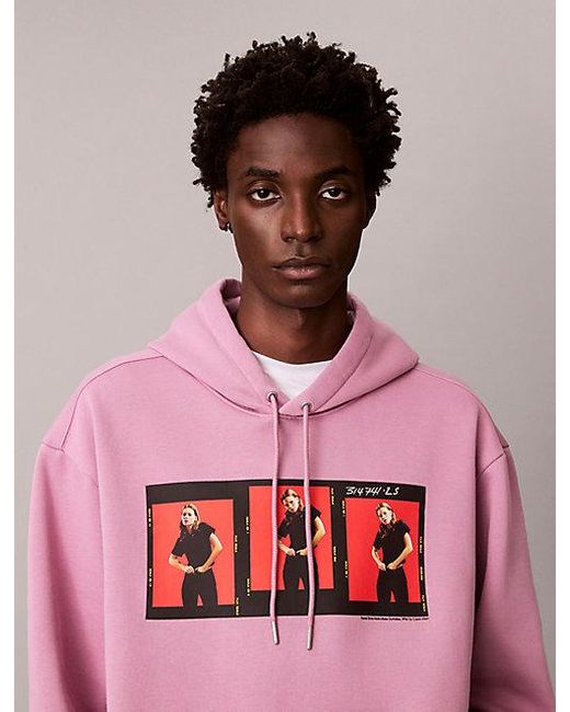 Calvin Klein Pink Kate Moss Fleece Graphic Relaxed Hoodie for men