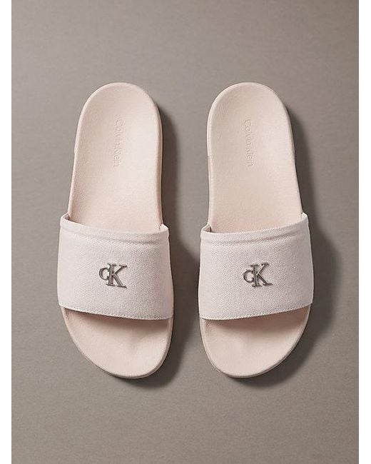 Calvin Klein Gray Nemo Canvas Signature Logo Sliders