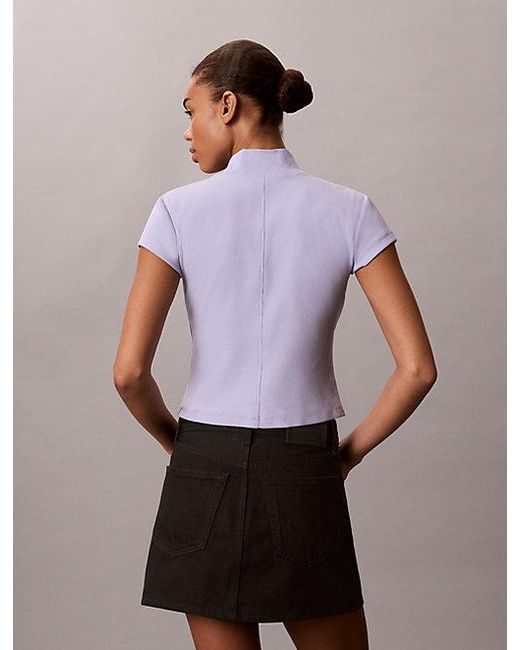 Calvin Klein Purple Jeans Monologo Patch Rib Zip Top